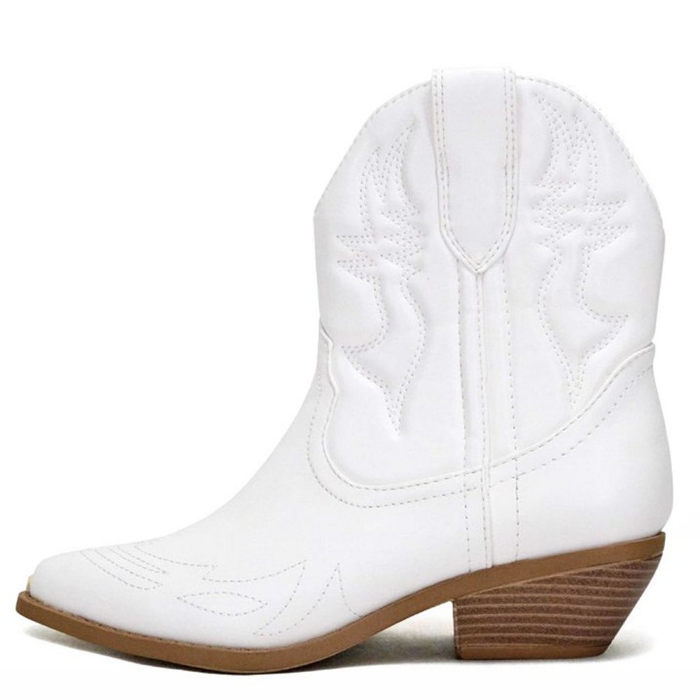 White Western Cowboy Mid-Calf Boots